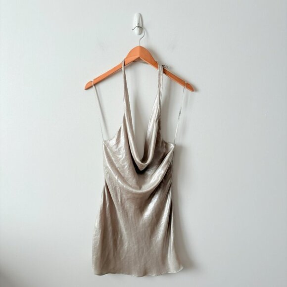 Zara Metallic Gold Silver Draped Halter Mini Dress NWT Size Small - Picture 5 of 10